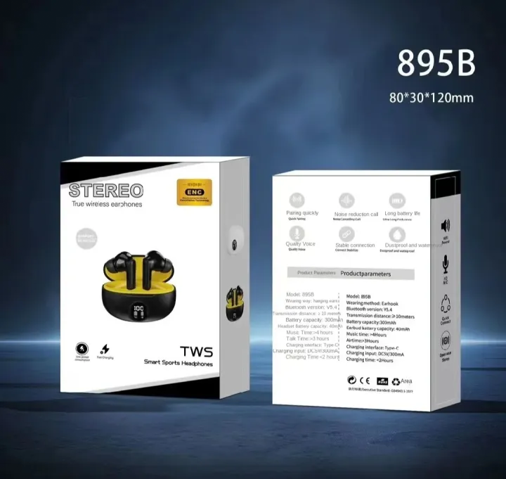 Stereo TWS Earbuds – LED Display, ENC Noise Cancel & HiFi Sound 🎧
